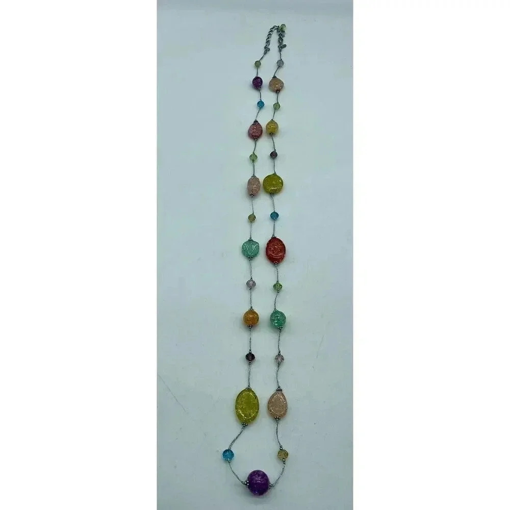 Premier Designs Jewelry Multicolored‎ Beaded Rainbow Necklace 20” Closed